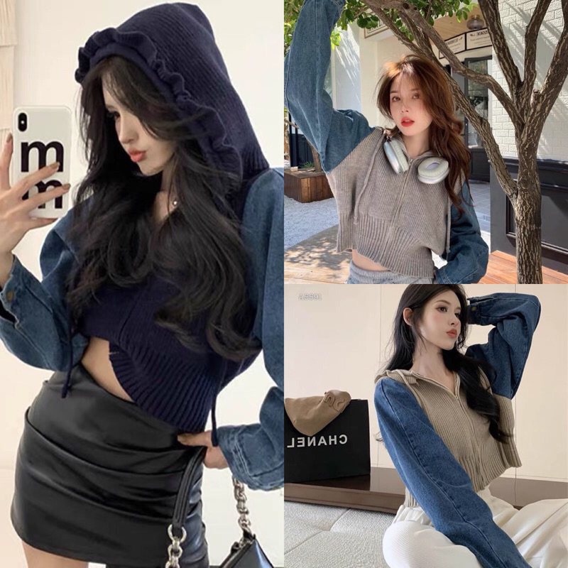 ÁO KHOÁC LEN PHỐI JEANS