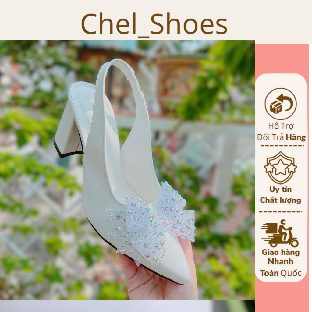 Giày nữ phối nơ đá sang xịn cao 9cm - B56