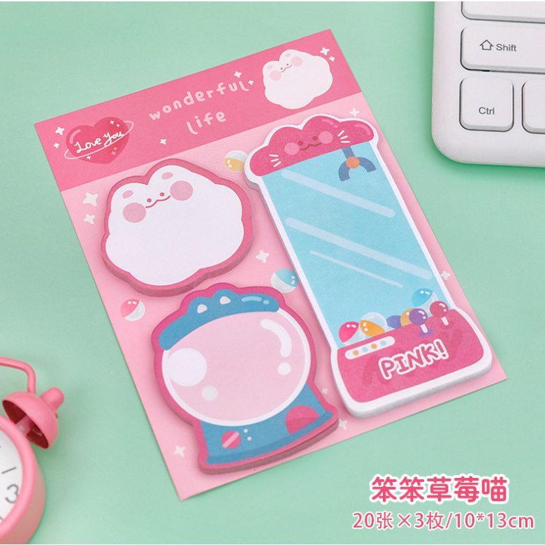 Set note, giấy nhớ, giấy ghi chú 60 tờ 3 hình