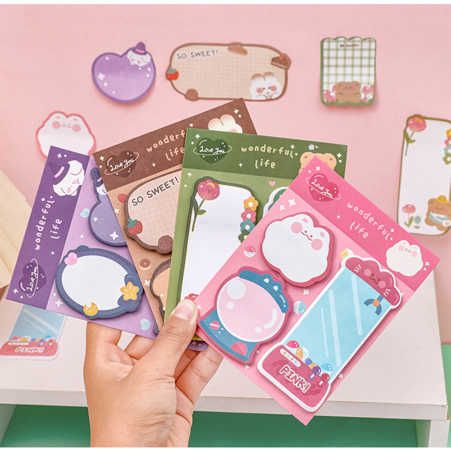 Set note, giấy nhớ, giấy ghi chú 60 tờ 3 hình