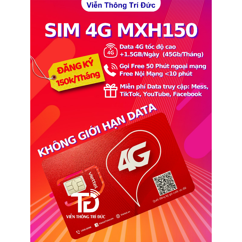 Sim 4G Viettel UMAX90 Không Giới Hạn Lưu Lượng Truy Cập Các Ứng Dụng Mạng Xã Hội - Miễn Phí Gọi - Sim Miễn Phí 1/3 Tháng