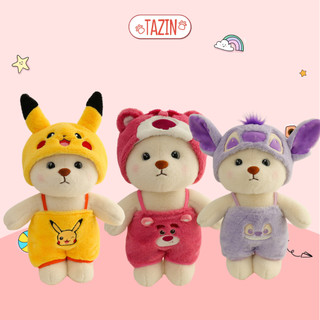  Gấu Bông Lena Đội Mũ Đeo Yếm Cosplay Gấu Dâu Lotso Stitch Pikachu Dễ Thương Quần Áo Có Thể Tháo Dời Tazin 