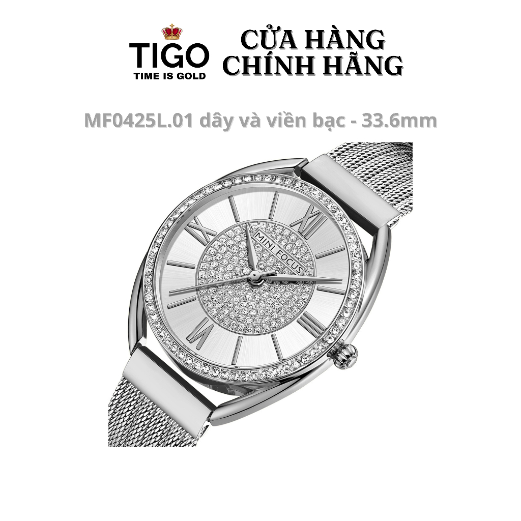 Đồng Hồ Nữ MINI FOCUS MF0425L.01 Dây Thép Bạc Viền Bạc Thép Không Gỉ Cao Cấp Mặt Tròn Đường Kính 33.6mm Chống Nước