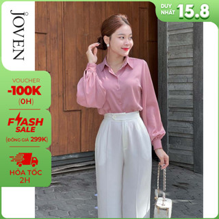 Áo sơ mi lụa công sở dài tay bo viền HK chất mềm mịn màu basic dễ phối Joven