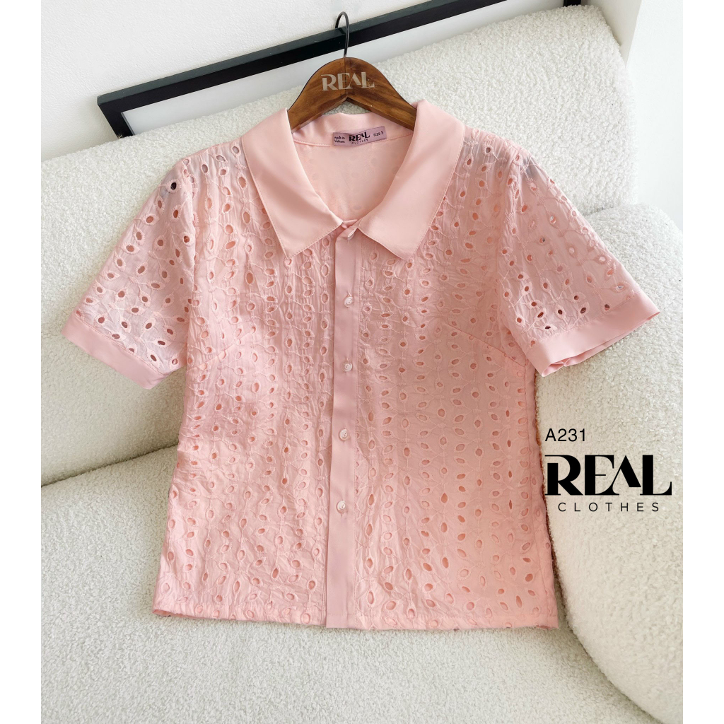 Sơ mi croptop ren cam nhạt_REAL