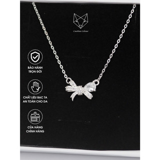 Dây Chuyền Bạc Ta Cao Cấp CaoBac Silver Nơ Xoắn Hoạ Tiết Đính Đá Lấp Lánh Tinh Tế, Thanh Lịch Làm Quà Tặng Cho Bạn Gái