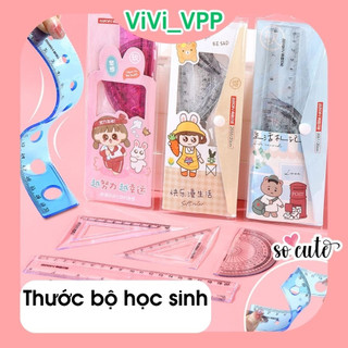 Bộ 4 cây thước dẻo hình học, thước kẻ 20cm - Thước bộ học sinh