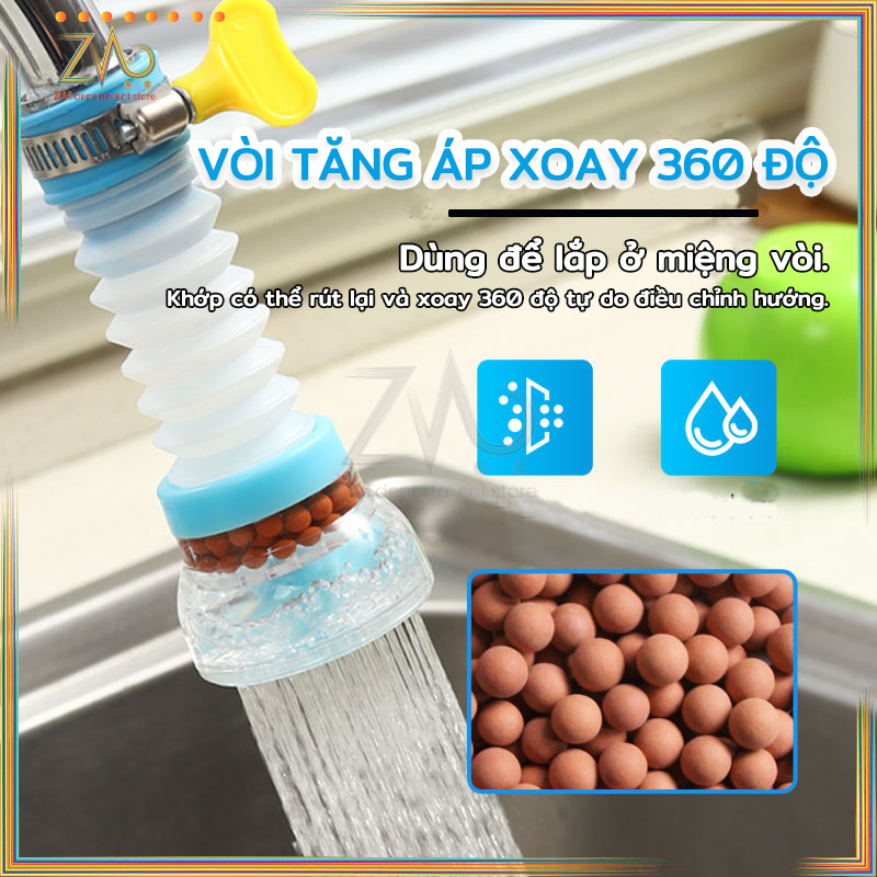 Đầu Vòi Lọc Nước Tăng Áp Suất Xoay 360 Độ,có đá khoáng lọc nước,Đầu Lọc Gắn Vòi Nước Bồn Rửa Tay Chén Bát