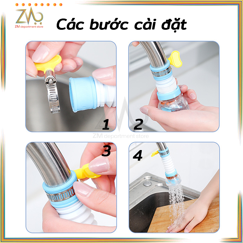 Đầu Vòi Lọc Nước Tăng Áp Suất Xoay 360 Độ,có đá khoáng lọc nước,Đầu Lọc Gắn Vòi Nước Bồn Rửa Tay Chén Bát