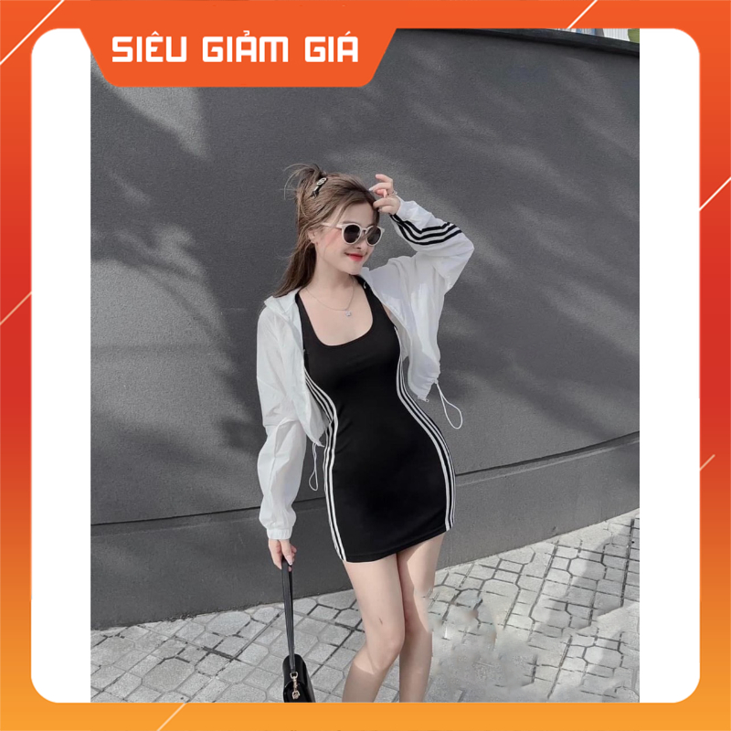 Set Váy Body Das Kèm Áo Khoác Ngoài Kẻ Sọc Thể Thao Năng Động SB5089 - Teen888