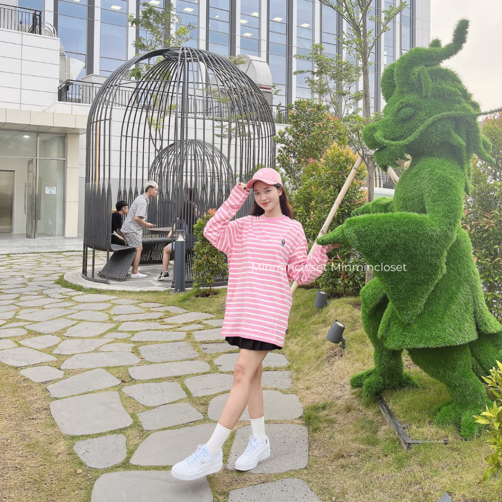 Áo thun dài tay kẻ ngang Whoau thêu gấu Steve WHLSD2311U chính hãng sale