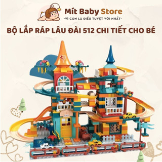 Đồ Chơi lắp ráp xếp hình cao cấp  tháp lâu đài cầu trượt 512 chi tiết (có kèm xe) cho bé