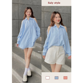 Áo sơ mi nữ Saly khoét vai dáng suông dài tay cá tính Aokhoetvai3469_6K3