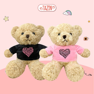 Gấu bông teddy monpink thiết kế mặc áo đen hồng đu idol, gấu bông tazin