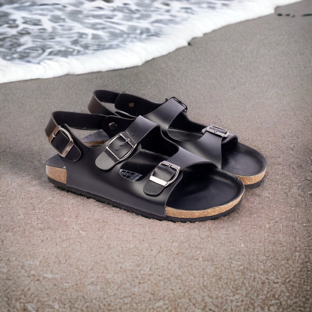 PU02 - Giày Sandal quai hậu Unisex nam nữ văn phòng đế trấu hai quai ngang da PU cao cấp Birken Bioline