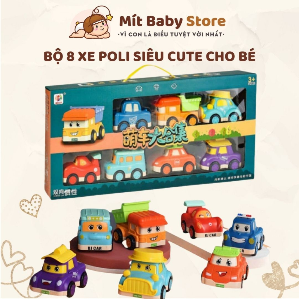 Bộ đồ chơi xe ô tô mô hình đủ loại cho trẻ em, set 8 xe ô tô poli mini đóng hộp đẹp thích hợp làm quà tặng cho bé