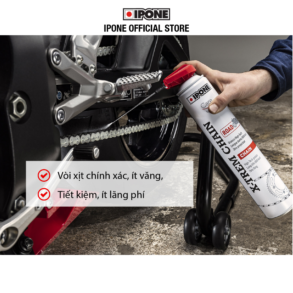 Chai xịt dưỡng sên, xích chống trôi, chống gỉ, siêu chịu tải Ipone X-trem Chain Road