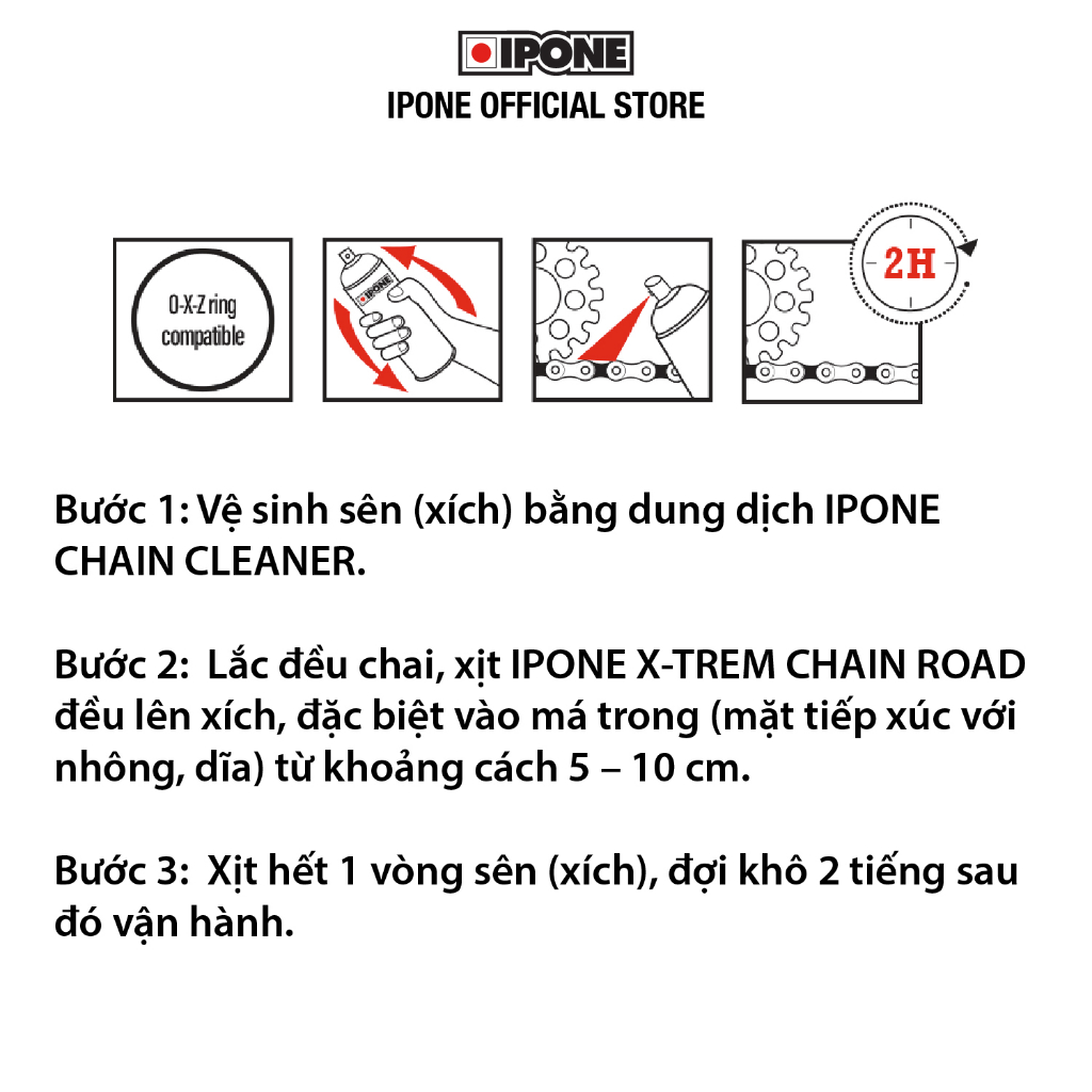 Chai xịt dưỡng sên, xích chống trôi, chống gỉ, siêu chịu tải Ipone X-trem Chain Road (250ml)