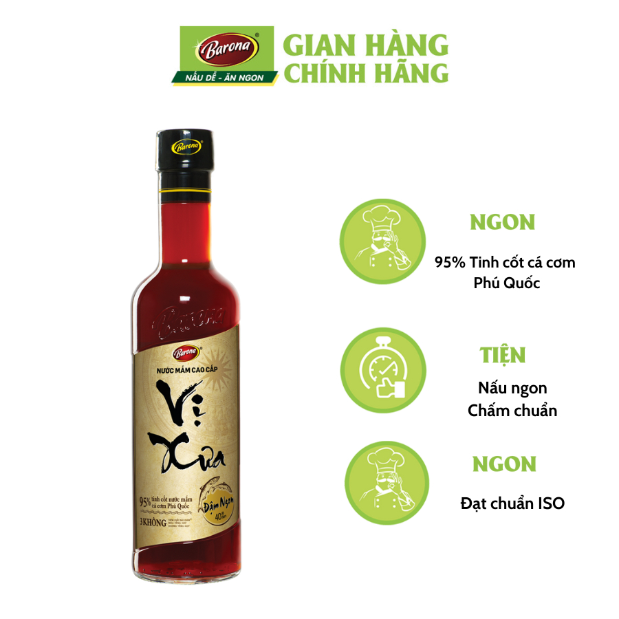 Nước Mắm Cao Cấp Vị Xưa Barona 40 Độ Đạm 500ml, tặng tiêu hạt