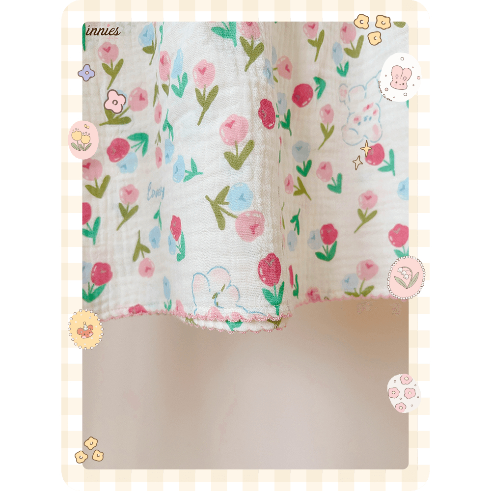 Bộ NỮ 2 tay bèo cánh tiên, quần short cotton muslin, có in hoạ tiết đáng yêu Innies - IN-23BONU015