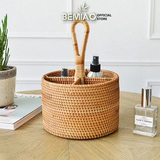 Giỏ mây chia ngăn BEMIAO giỏ có quai xách, khay mây tre đan decor trang trí nhà cửa, du lịch picnic