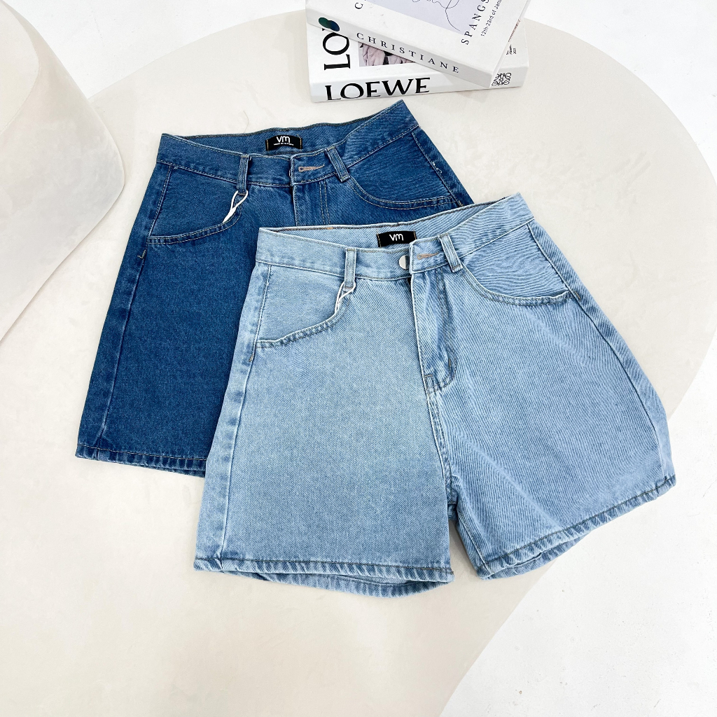 Quần jean ngố nữ 681 VMSTYLE ống rộng trơ cạp cao lai thường - LJU00003