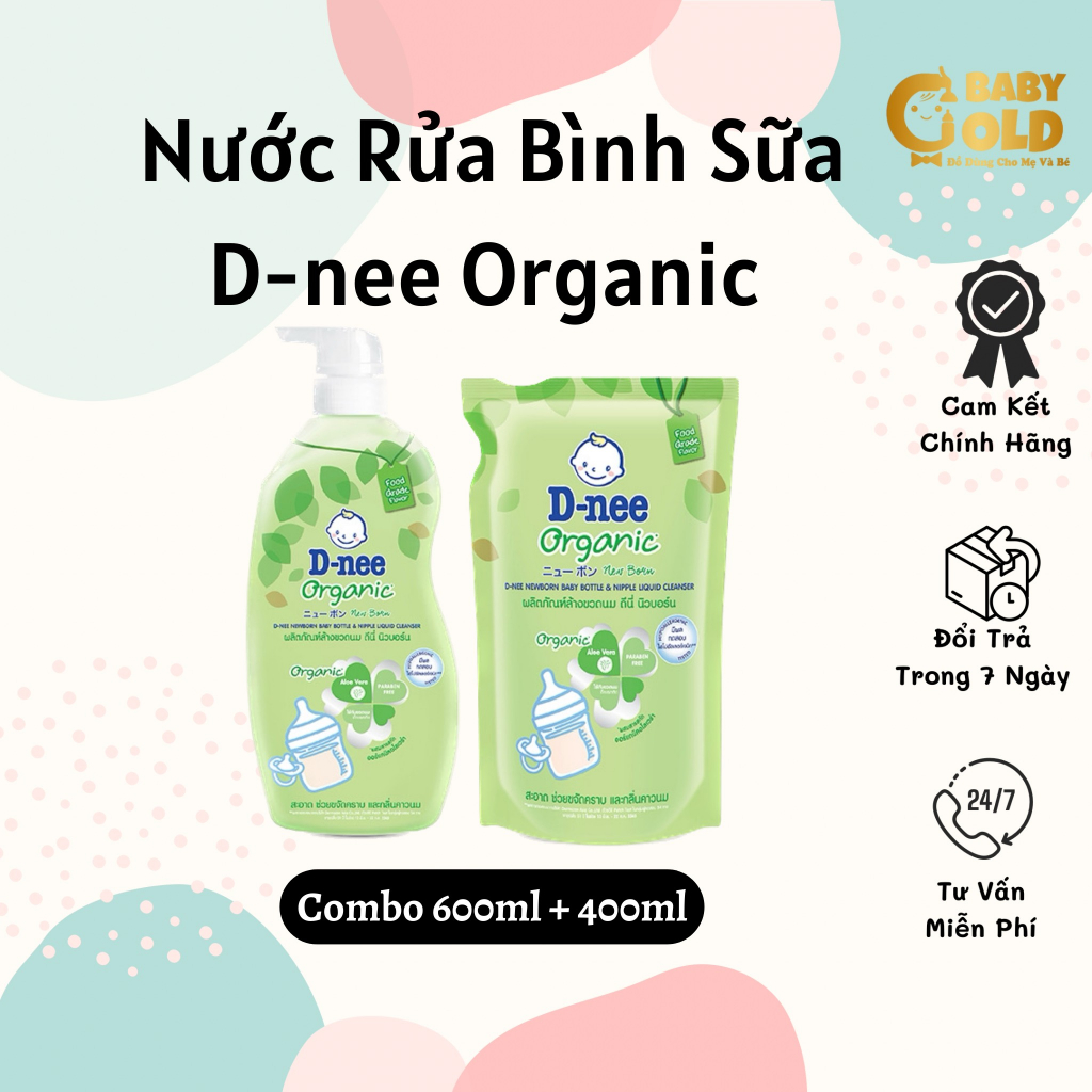 [Hàng Chính Hãng] Combo Nước Rửa Bình Sữa D-nee Organic (Chai 600ml + Túi 400ml)