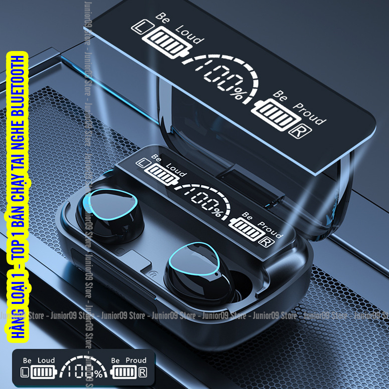 Tai nghe Bluetooth M10 Kiêm sạc dự phòng - Chính hãng JUNIOR09 Pin trâu, Hộp sạc màn hình, Âm thanh 3D, Chống nước