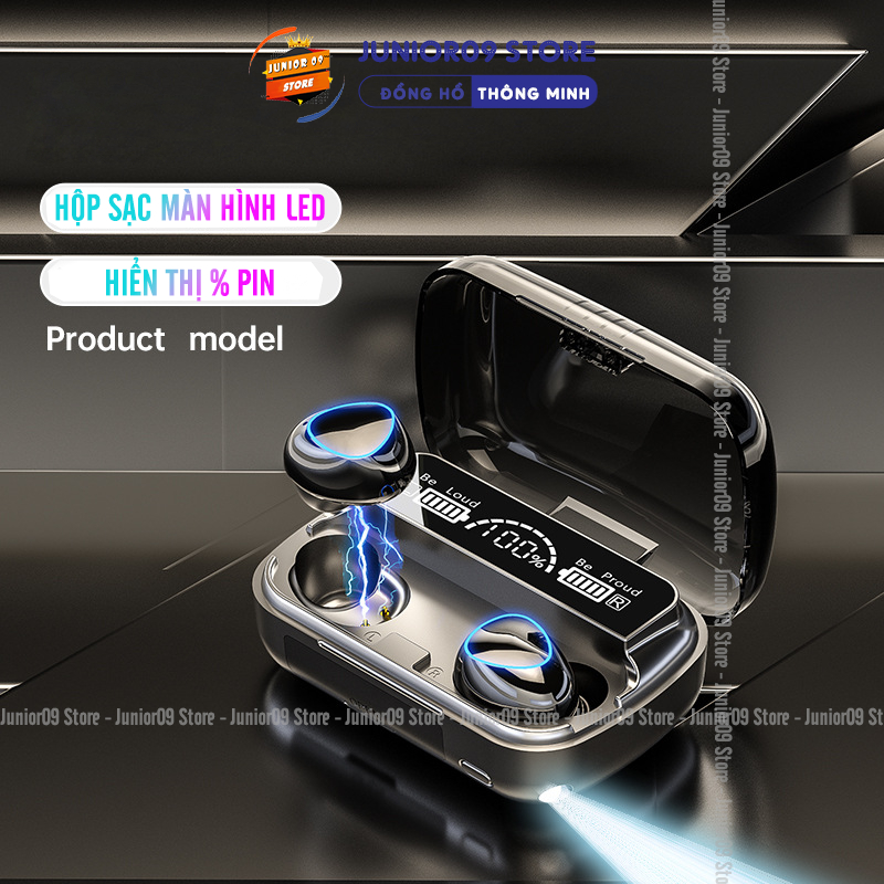 Tai nghe Bluetooth M10 Kiêm sạc dự phòng - Chính hãng JUNIOR09 Pin trâu, Hộp sạc màn hình, Âm thanh 3D, Chống nước