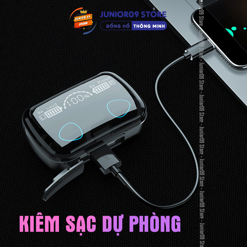 Tai nghe Bluetooth M10 Kiêm sạc dự phòng - Chính hãng JUNIOR09 Pin trâu, Hộp sạc màn hình, Âm thanh 3D, Chống nước