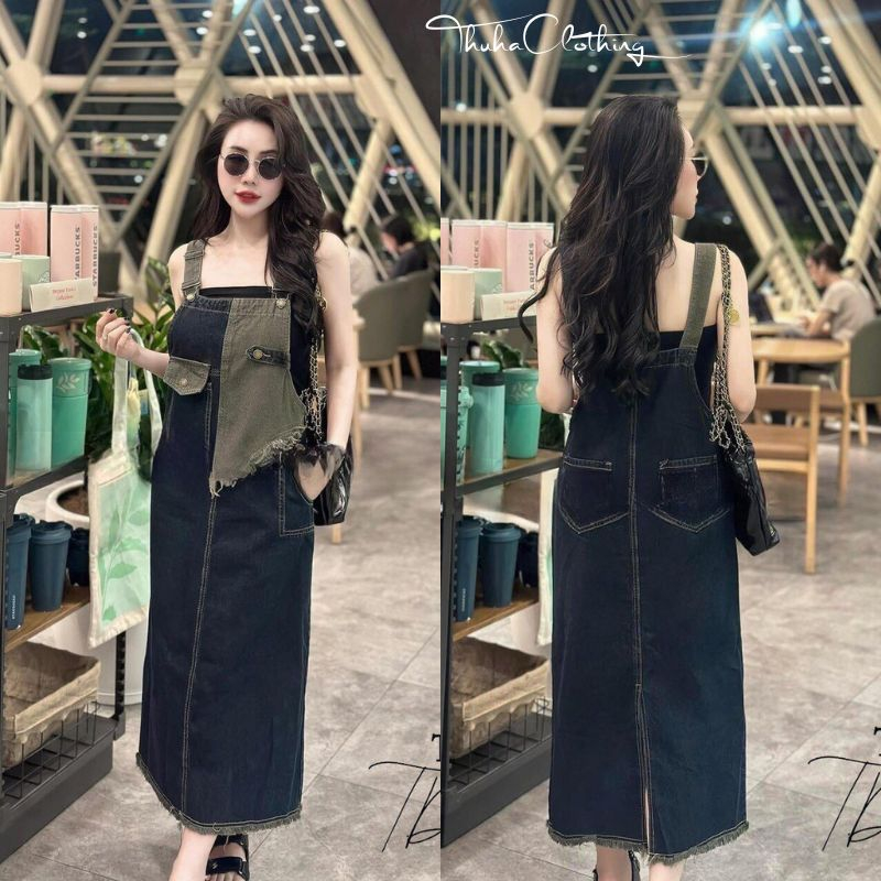 Yếm jean phối tua rua rách cá tính dáng cao, yếm váy siêu tây form rộng dài dễ mặc, vải jeans mềm mại siêu hot hit