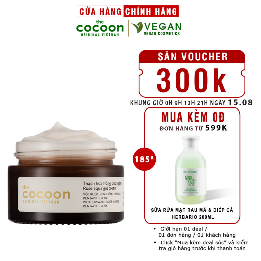 Thạch hoa hồng dưỡng ẩm COCOON 30ml kem dưỡng ẩm thuần chay