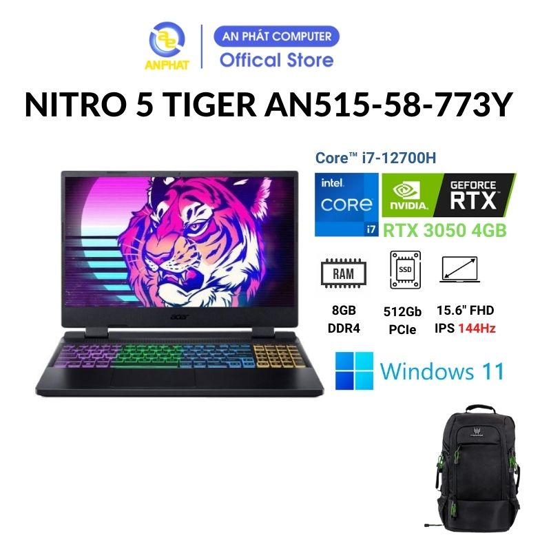 Laptop Gaming Acer Nitro 5 Tiger AN515-58-773Y (Core™ i7-12700H + RTX™ 3050Ti 4GB)