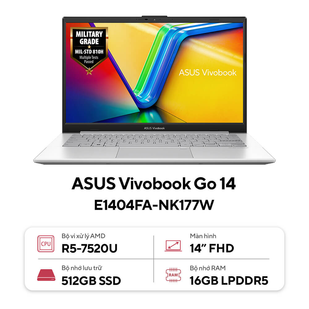 Laptop Asus Vivobook Go 14 E1404FA-NK177W (Ryzen 5 7520U | 16GB | 512GB | 14" FHD)