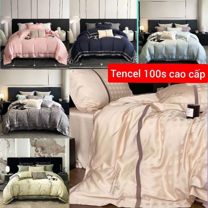 Bộ chăn ga tencel 100s thêu thương hiệu sang chảnh nhất 2023