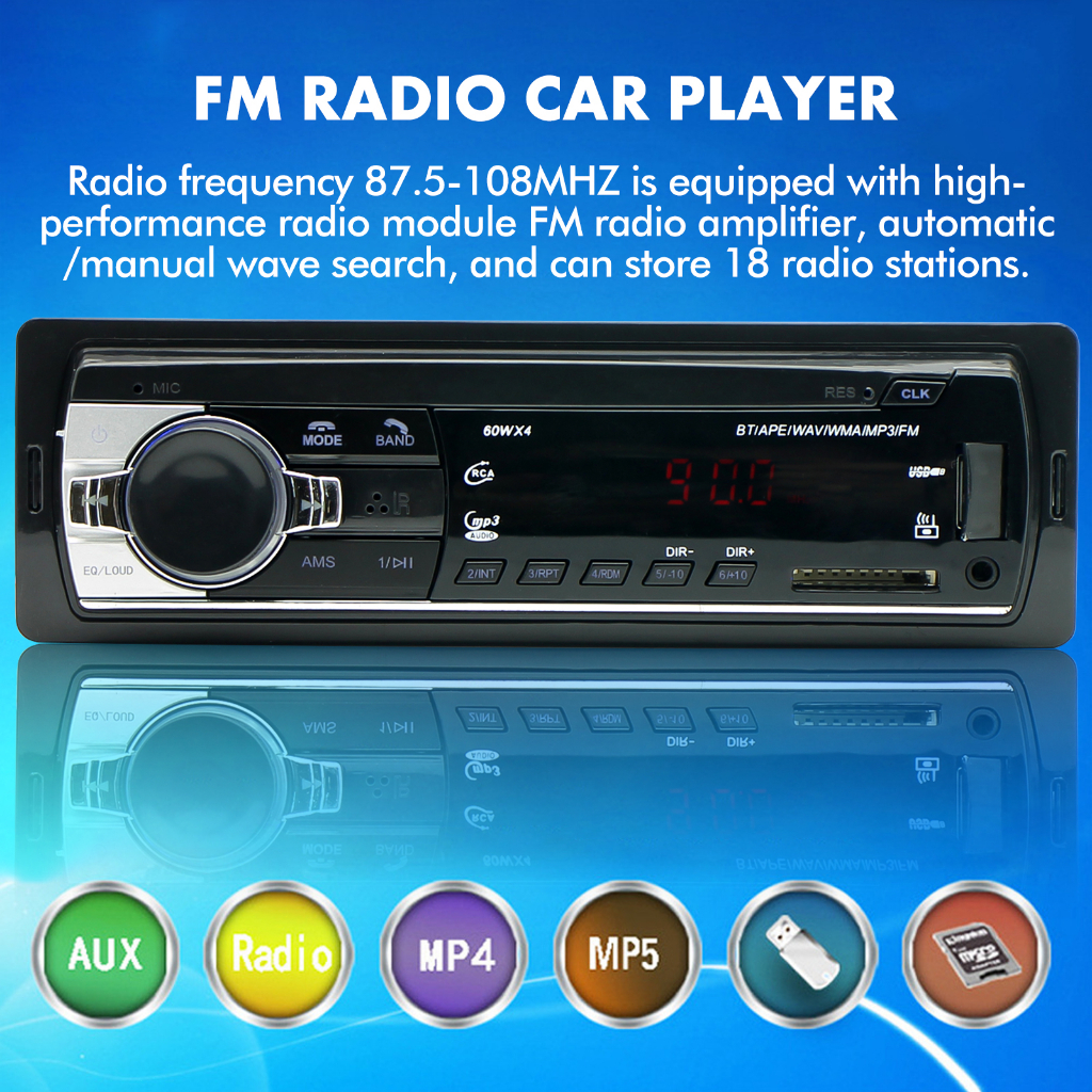 Máy nghe nhạc bluetooth Ô Tô, Đầu phát âm thanh nổi trên xe hơi Bluetooth Radio MP3 / USB / SD / AUX-IN / FM