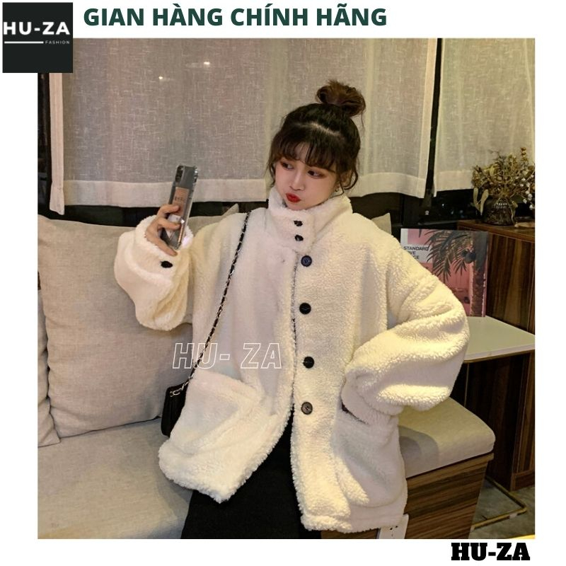 Áo khoác lông thời trang hàng cúc giữa form rộng dài dễ mặc phối đồ đi học đi làm xinh đẹp - HUZA AL10