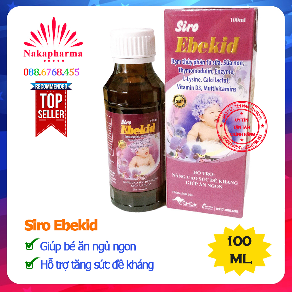 Siro EBEKID - Giúp ăn ngon ngủ tốt, dành cho trẻ em biếng ăn, chậm lớn và người lớn bị mệt mỏi, suy nhược