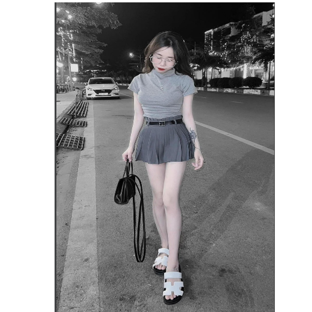 Set váy nữ sang chảnh áo croptop kèm chân váy xếp ly siêu xinh