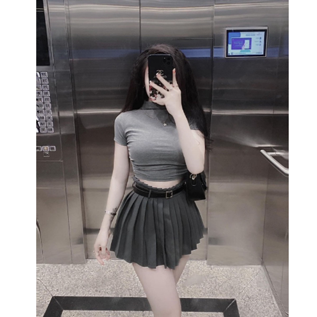 Set váy nữ sang chảnh áo croptop kèm chân váy xếp ly siêu xinh