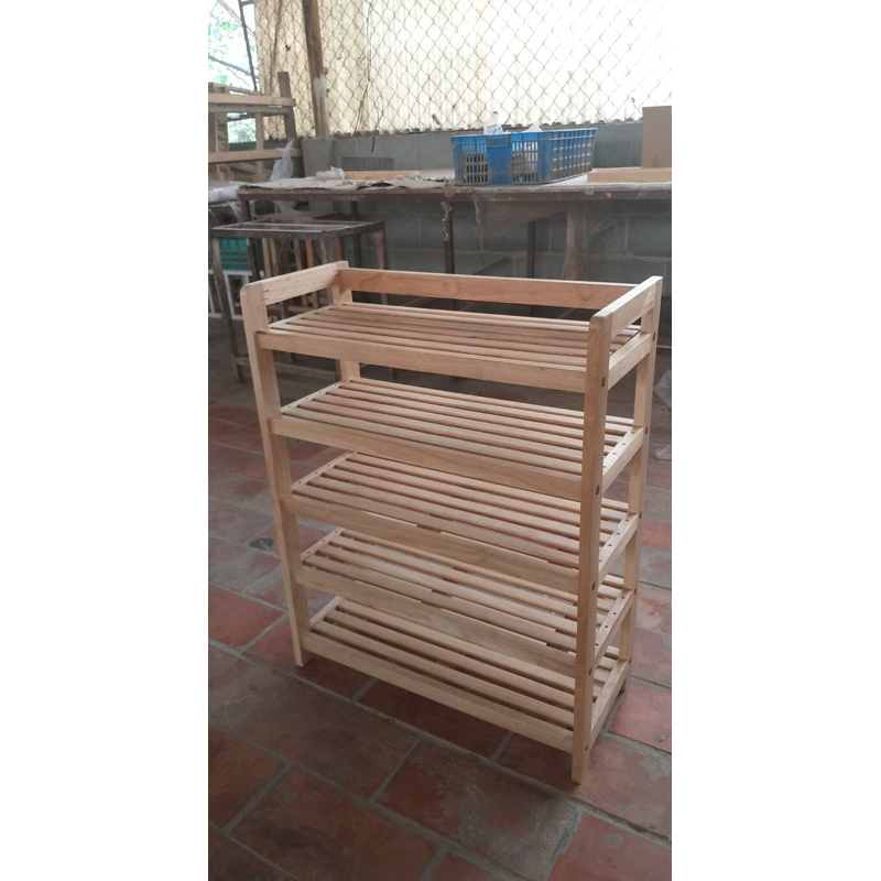 Kệ dép 5 tầng gỗ cao su kèm móc treo 6 đôi