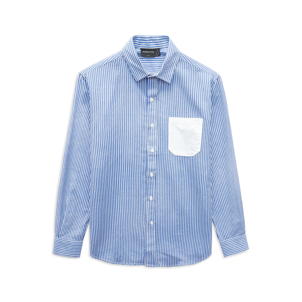 Áo Sơ Mi Nam Vertical Blue White Pock, Chất Vải Sơ Mi Cotton Thoải Mái, SM0068, SOMEHOW