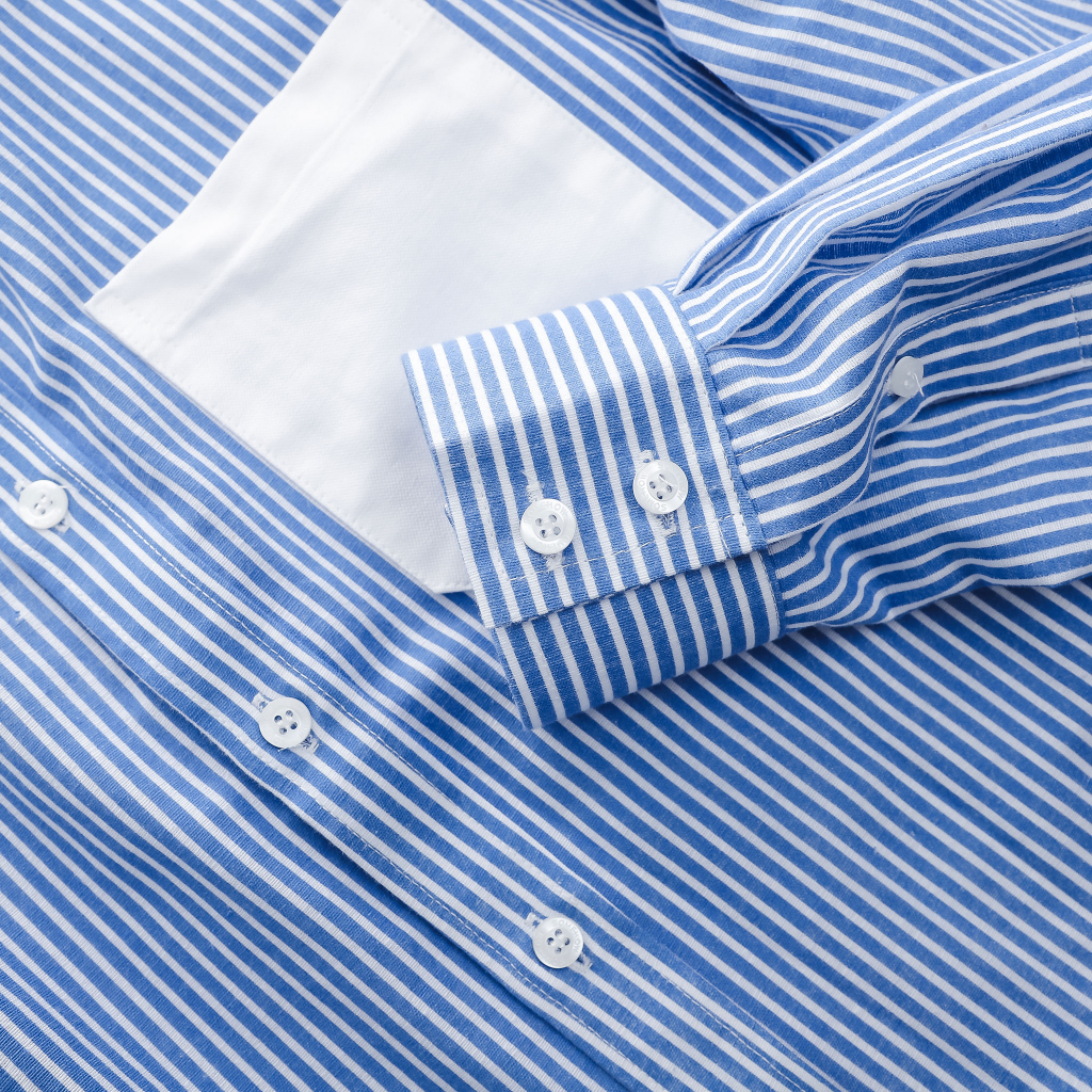 Áo Sơ Mi Nam Vertical Blue White Pock, Chất Vải Sơ Mi Cotton Thoải Mái, SM0068, SOMEHOW