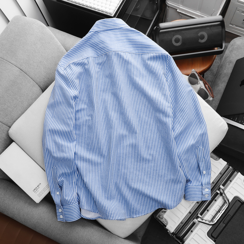 Áo Sơ Mi Nam Vertical Blue White Pock, Chất Vải Sơ Mi Cotton Thoải Mái, SM0068, SOMEHOW