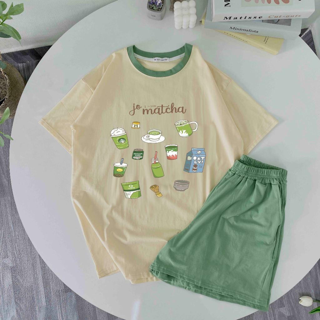 Set bộ thun lạnh mặc nhà mát lạnh mẫu "MATCHA"