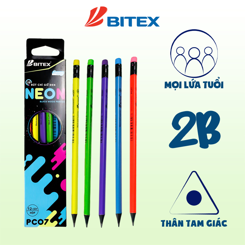 Bút chì đen Bitex 2B Neon PC07 ( 1 cây)