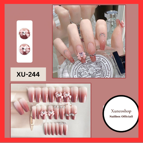 Bộ 24 Móng Tay Giả Đính Đá Sang Chảnh Xuneoshop Kèm Keo