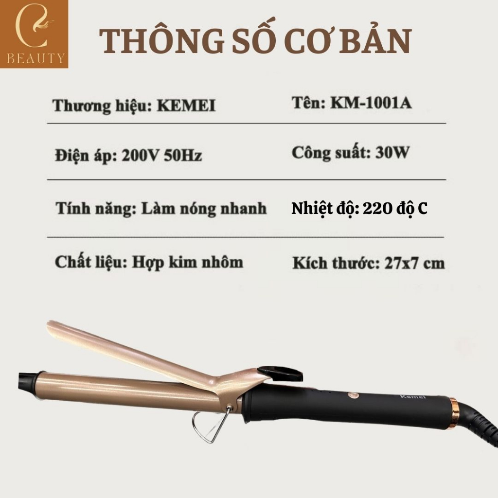 Máy uốn tóc Kemei 1001A, Máy làm xoăn tóc, máy làm tóc xoăn thiết kế nhỏ gọn dễ dang bỏ vào túi xách mang đi chơi