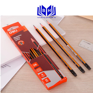 Combo 6 - 12 Bút Chì Gỗ 2B Deli 37013 Thiết Kế Thân Tam Giác Chất Liệu Gỗ Trầm Mềm Có Tẩy Đi Kèm Cực Kì Tiện Lợi