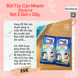 Bột Tẩy Cặn Nhanh Denkmit cho máy pha cà phê, bình đun nước siêu tốc, ấm nước... Set 2 Gói x 25g